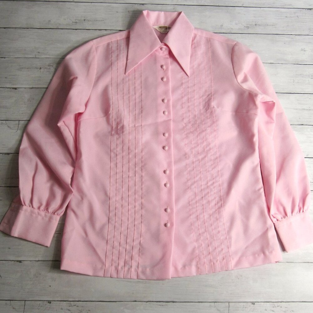 Montgomery Ward Vintage Women's Pink Top Size 36 M Long Sleeve 1970's Blouse - Picture 1 of 9
